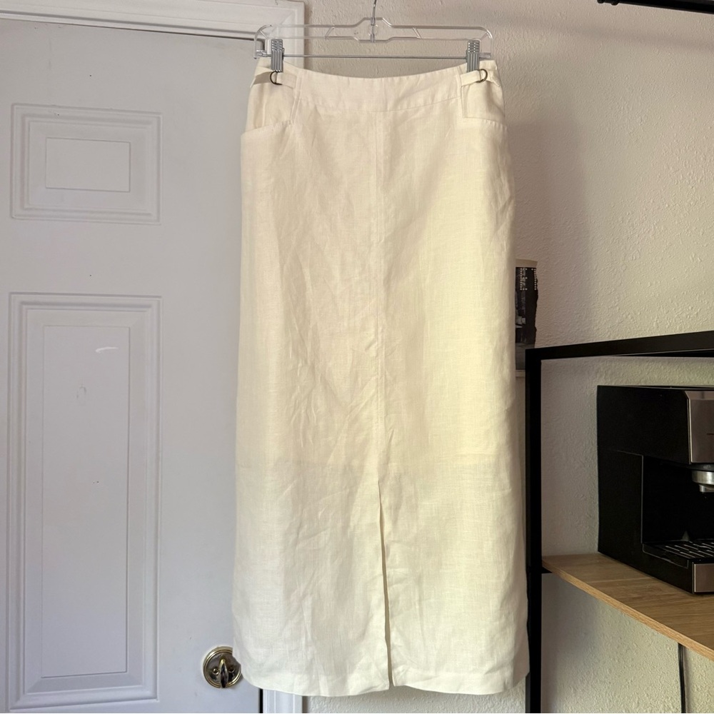LES CHEMINS BLANCS cream ivory linen midi skirt